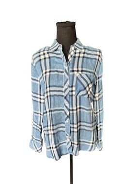 Rails Plaid Button Down Shirt Blue Lyocell Lightweight Coastal Chic Small BB31